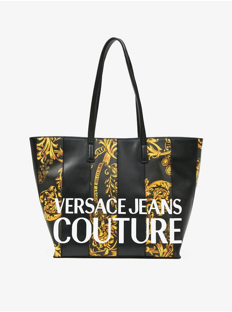 Versace Jeans Couture Žlto-čierny vzorovaný shopper Versace Jeans Couture Stripe Patchwork