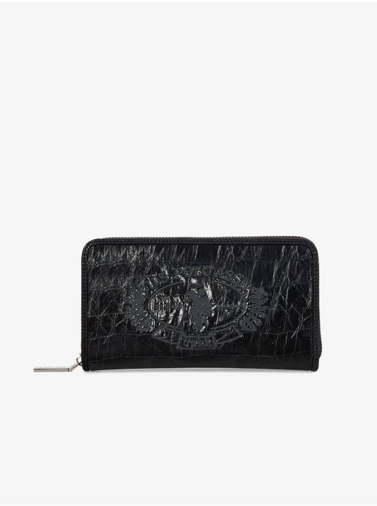U.S. Polo Assn. Čierna dámska peňaženka s krokodýlím vzorom U.S. Polo Assn.