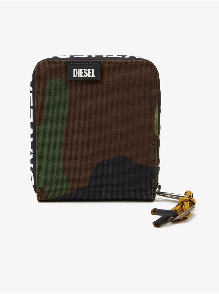 Diesel Hnedo-zelená pánska vzorovaná peňaženka